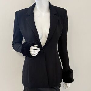 Danielle Bernstein Faux-Fur-Trim Cuffs Black Single Button Blazer We Wore What